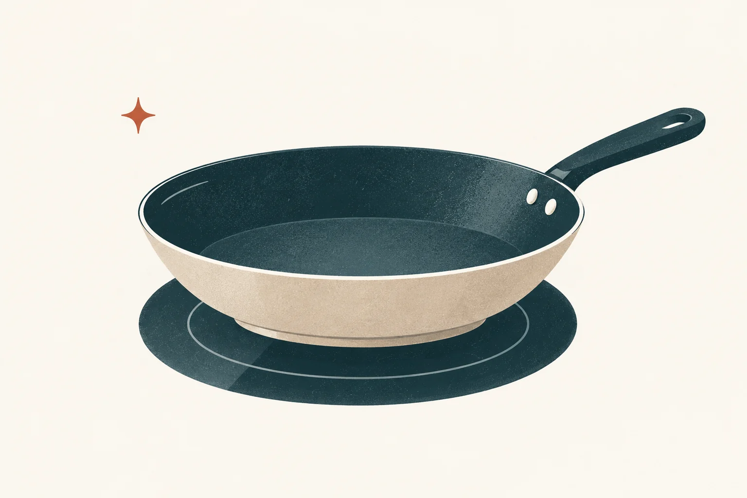 Flat base of a wide skillet aligned over one circular cooktop element