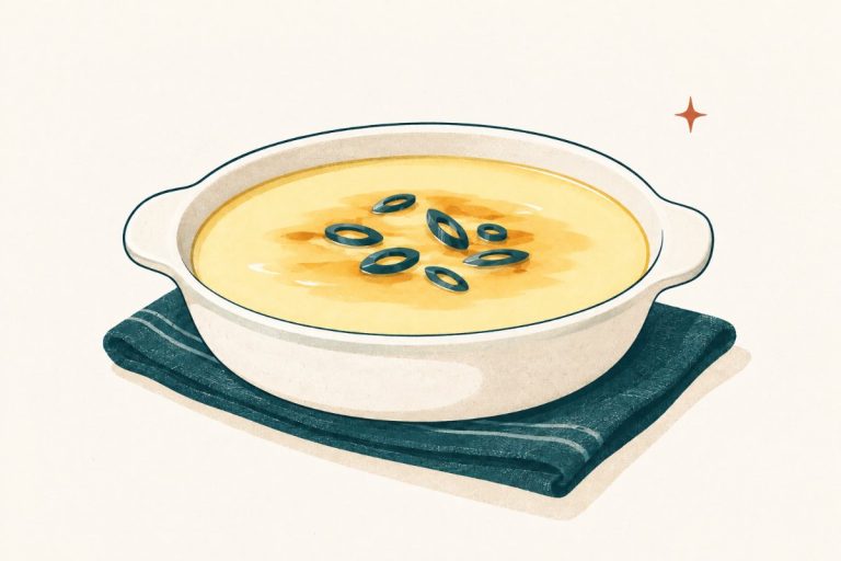 Shallow dish of softly set steamed egg finished with scallion, light soy sauce, and sesame oil
